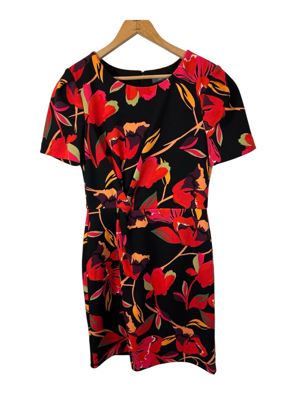 Julia Jordan Floral Twist-Front Sheath Dress Black Red Vibrant Size 4